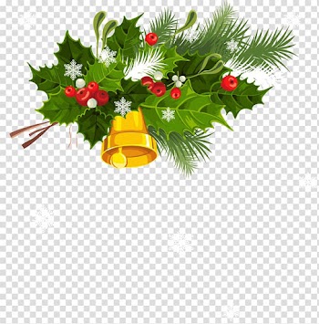 Golden bell illustration, Christmas Jingle bell , Christmas Bell Mistletoe and Snowflakes transparent background PNG clipart