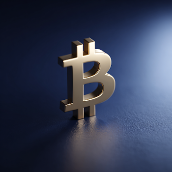 Golden Bitcoin Symbol on Navy Blue Surface