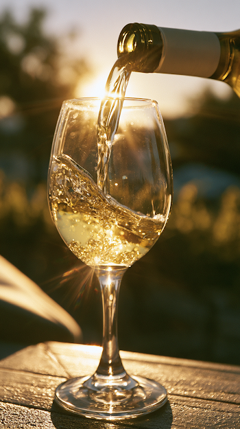 Golden Chardonnay Pour on a Sunlit Terrace