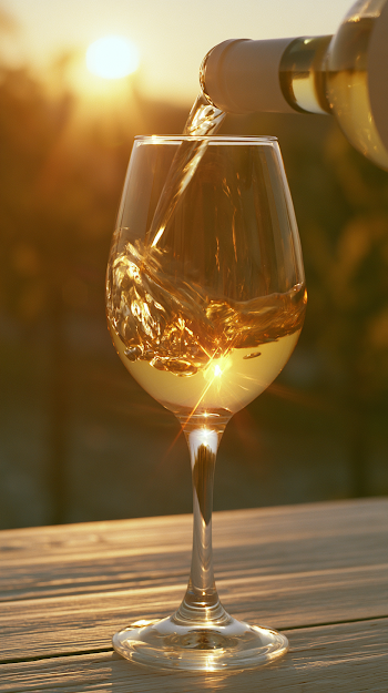 Golden Chardonnay Pour on a Sunlit Terrace