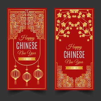 Golden chinese new year banners template Free Vector