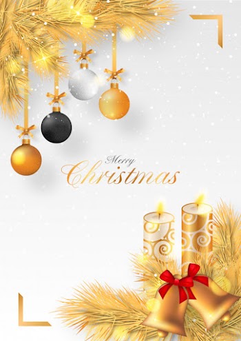 Golden christmas background with candles and ornaments Free Vector