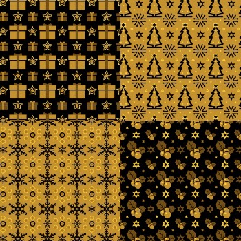 Golden christmas pattern collection Free Vector