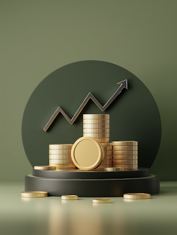 Golden Coin on Podium with Growth Graph