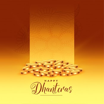 Golden coins happy dhanteras festival greeting card Free Vector