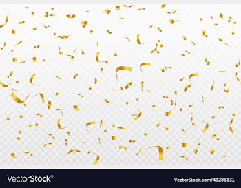 golden confetti and ribbons on white background