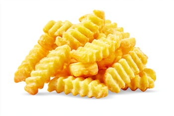 Golden Crinkle-Cut French Fries on White Background
