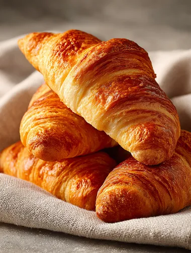 Golden Croissants on Light Background Golden Croissants on Light Background