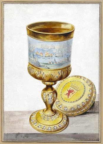 Golden cup with lid, donated to Cornelis de… | Free public domain illustration
