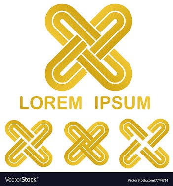Golden curved stripes link logo set vector image