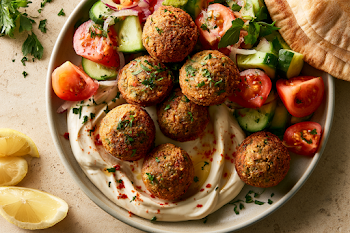 Golden Falafel Bowl with Tahini and Fresh Salad