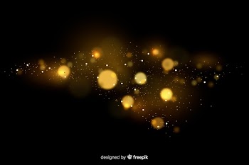 Golden floating particles effect with black background Free Vector