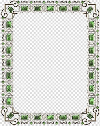 Golden frame with green gems, green and grey border transparent background PNG clipart
