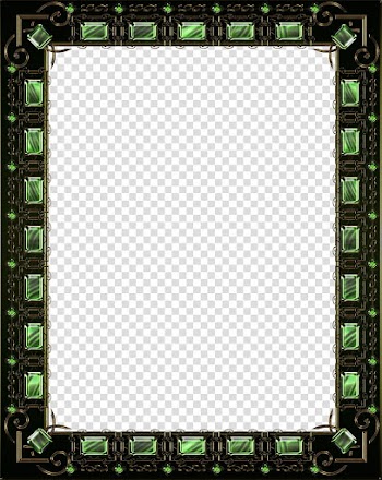 Golden frame with green gems, rectangular green and black border illustration transparent background PNG clipart