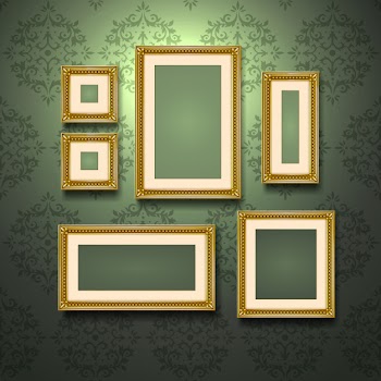 Golden frames on wall