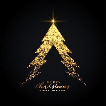 Golden glowing merry christmas tree background Free Vector