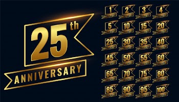 Golden happy anniversary premium badge logotype set Free Vector