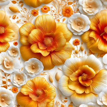 Golden Hibiscus and White Floral Pattern