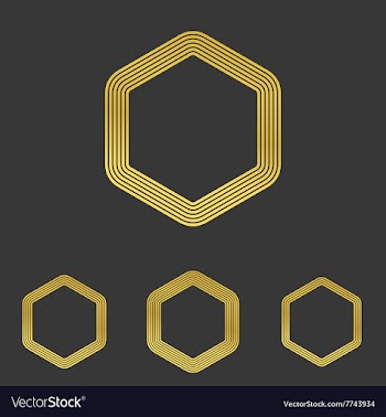 Golden line hexagon logo design set vector image