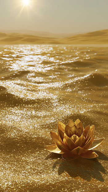 Golden Lotus on a Shimmering Sea