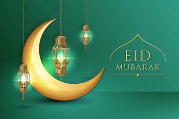 Golden moon realistic eid mubarak Free Vector