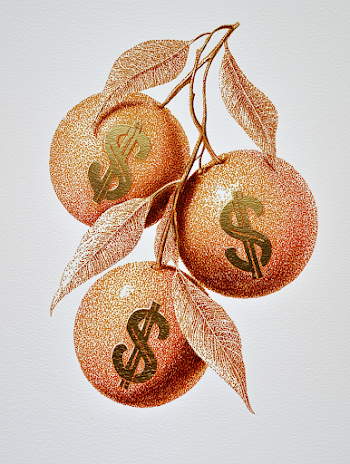 Golden Oranges with Dollar Signs