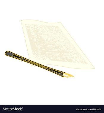 Golden pen and the manuscript vector image