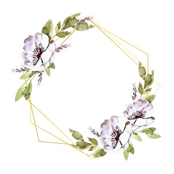 Golden polygonal frames with flowers Free Vector