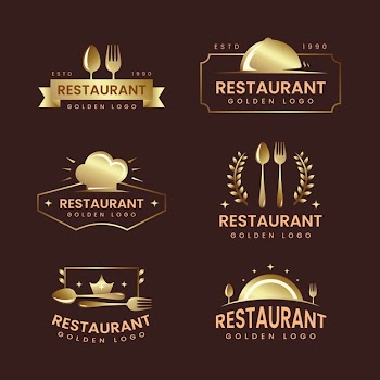 Golden retro restaurant logo collection Free Vector