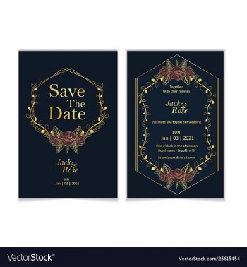 Golden roses wedding invitation template set vector image