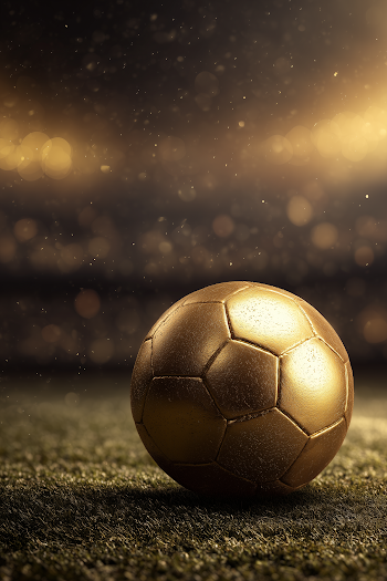 Golden Soccer Ball on Field Under Stadium Lights
