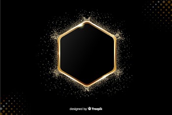 Golden sparkling frame on black background Free Vector
