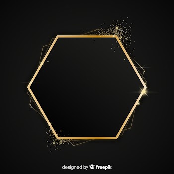 Golden sparkling hexagon frame background Free Vector
