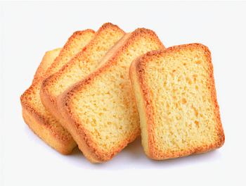 Golden Toasted Bread Rusks on White Background