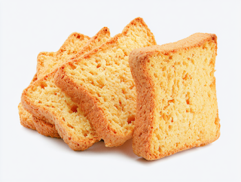 Golden Toasted Bread Rusks on White Background