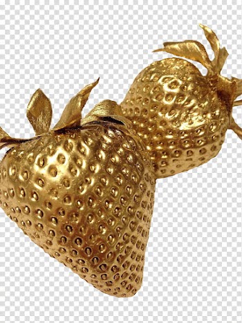 Golden Touch, two gold artificial strawberry fruits transparent background PNG clipart