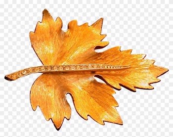 Goldtone Textured Metal Leaf Pin W/rhinestone Stem - Maple Leaf