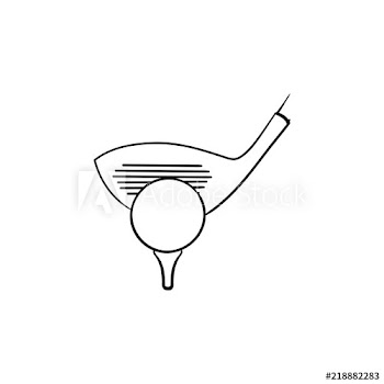 Golf club and ball on tee hand drawn outline doodle icon