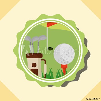 golf clubs in bag ball red flag label vector illustration vector illustration