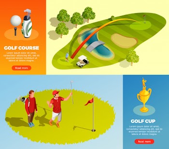 Golf isometric horizontal banners Free Vector