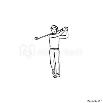 Golf player with club hand drawn outline doodle icon