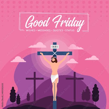 Good friday - Jesus Christ Crucified On The Cross on mountain and purple pink sunset for good friday vector illustration design