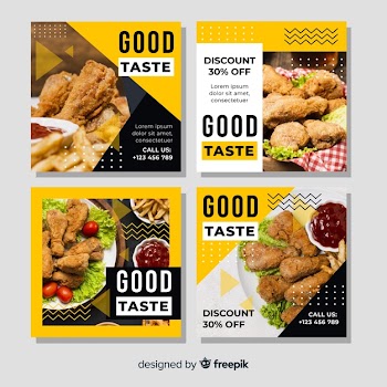 Good taste instagram post collection with photo Free Vector