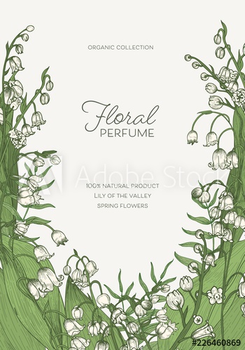 Gorgeous vertical natural background with blossoming lily of the valley flowers or flowering plants and place for text