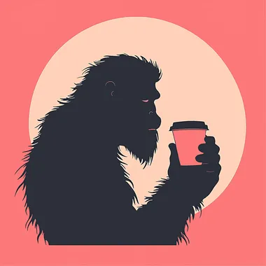 Gorilla in Jungle Sipping Coffee - Minimalist Relaxation Illustration Gorilla in Jungle Sipping Coffee - Minimalist Relaxation Illustration