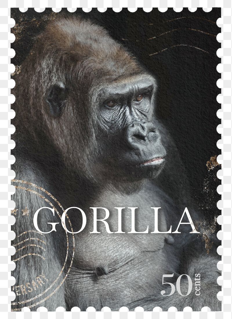 Gorilla png post stamp sticker, | Free PNG - rawpixel