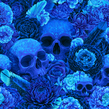 Gothic Blue Floral Skull Pattern