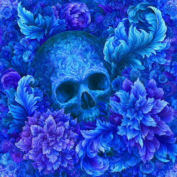 Gothic Floral Skull in Vibrant Blue