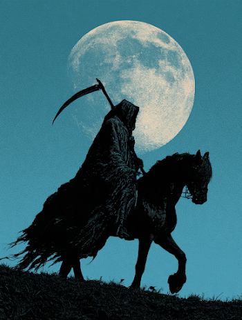 Gothic Grim Reaper on Horseback Under Full Moon