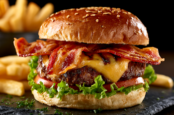 Gourmet Bacon Cheeseburger with French Fries